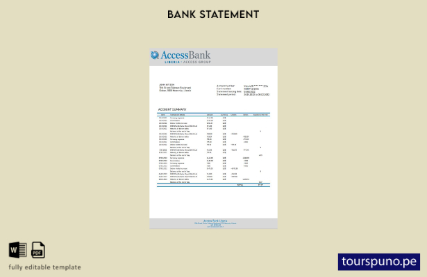 listo para imprimir Plantilla de Word   extracto bancario de acceso a Liberia